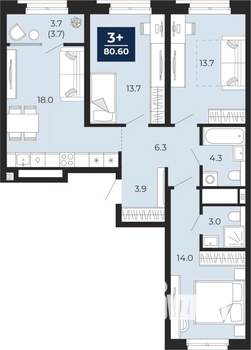 3-к квартира, вторичка, 81м2, 3/14 этаж