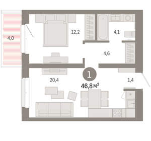 1-к квартира, вторичка, 47м2, 6/11 этаж