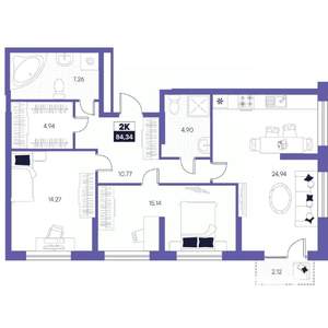 2-к квартира, строящийся дом, 84м2, 9/24 этаж