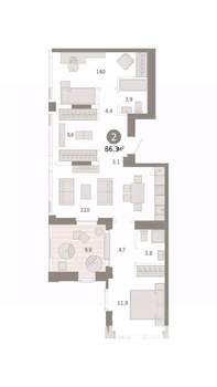 2-к квартира, вторичка, 86м2, 25/25 этаж