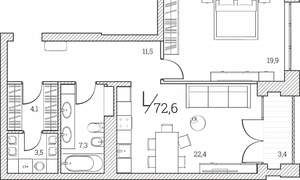 1-к квартира, сданный дом, 72м2, 7/8 этаж