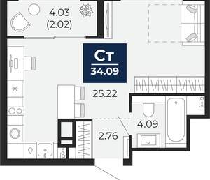 Студия квартира, вторичка, 32м2, 2/22 этаж