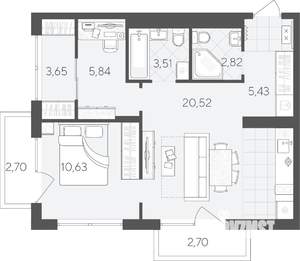2-к квартира, вторичка, 58м2, 6/9 этаж