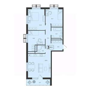 3-к квартира, строящийся дом, 80м2, 21/25 этаж