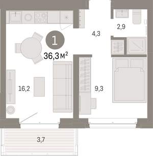 1-к квартира, вторичка, 36м2, 3/11 этаж