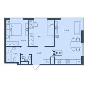 2-к квартира, вторичка, 57м2, 12/25 этаж