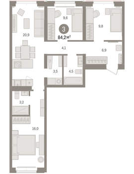 3-к квартира, вторичка, 84м2, 4/16 этаж