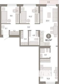3-к квартира, вторичка, 82м2, 3/7 этаж