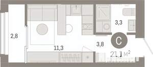Студия квартира, вторичка, 21м2, 14/17 этаж