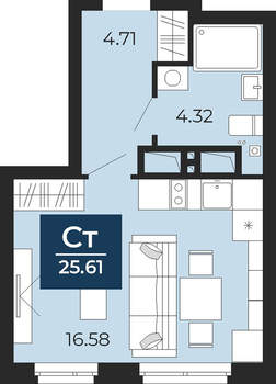 Студия квартира, сданный дом, 26м2, 11/24 этаж