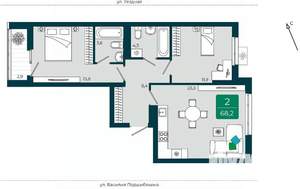 2-к квартира, вторичка, 68м2, 7/9 этаж