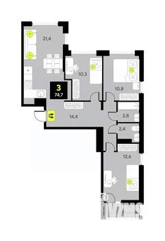 3-к квартира, вторичка, 75м2, 7/9 этаж