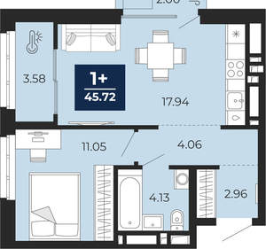 1-к квартира, вторичка, 44м2, 23/24 этаж