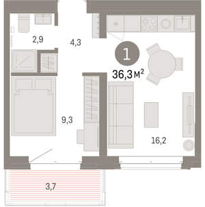 1-к квартира, вторичка, 36м2, 6/11 этаж