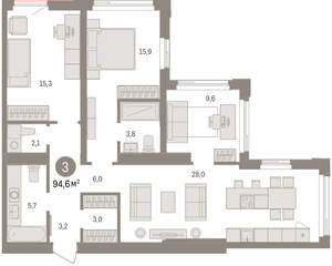 3-к квартира, вторичка, 95м2, 16/25 этаж