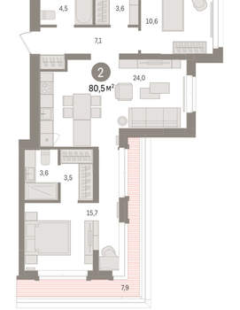 2-к квартира, вторичка, 81м2, 4/16 этаж