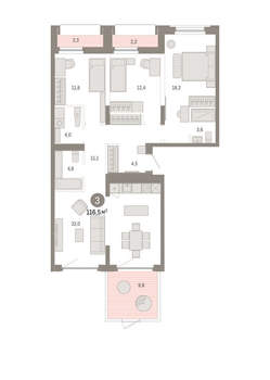 3-к квартира, вторичка, 116м2, 2/16 этаж