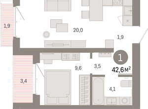 1-к квартира, вторичка, 43м2, 8/11 этаж