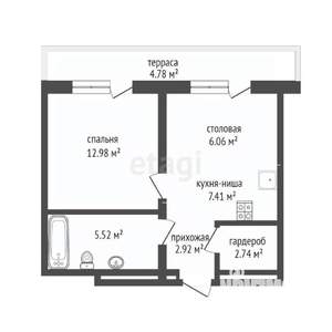 1-к квартира, вторичка, 42м2, 3/8 этаж