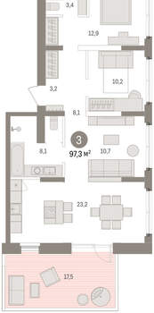 3-к квартира, вторичка, 97м2, 2/16 этаж
