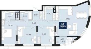 3-к квартира, вторичка, 107м2, 8/24 этаж
