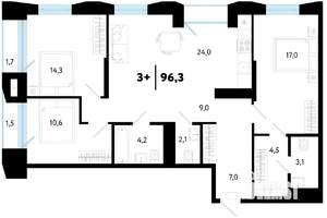 3-к квартира, строящийся дом, 96м2, 2/25 этаж