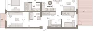 3-к квартира, вторичка, 109м2, 2/25 этаж