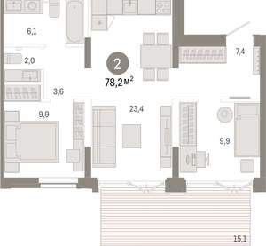 2-к квартира, вторичка, 78м2, 1/16 этаж
