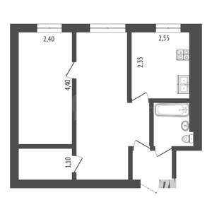 2-к квартира, вторичка, 44м2, 2/5 этаж