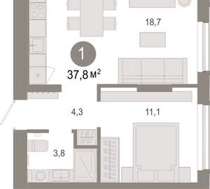 1-к квартира, вторичка, 38м2, 2/17 этаж