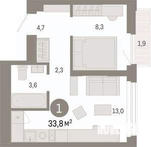 1-к квартира, вторичка, 34м2, 17/25 этаж