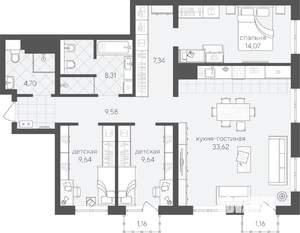 3-к квартира, сданный дом, 99м2, 2/24 этаж