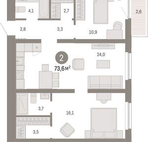 2-к квартира, вторичка, 74м2, 9/16 этаж