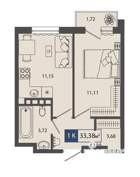 1-к квартира, строящийся дом, 33м2, 4/4 этаж