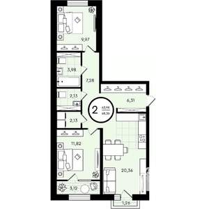 2-к квартира, вторичка, 68м2, 1/4 этаж