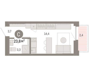 Студия квартира, вторичка, 24м2, 3/16 этаж