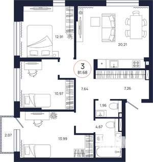 3-к квартира, вторичка, 82м2, 5/17 этаж