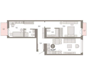 2-к квартира, вторичка, 73м2, 4/16 этаж