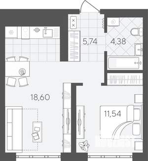 1-к квартира, вторичка, 40м2, 6/24 этаж