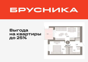 1-к квартира, вторичка, 44м2, 5/11 этаж