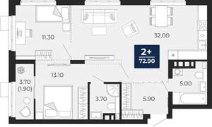 2-к квартира, вторичка, 71м2, 3/24 этаж