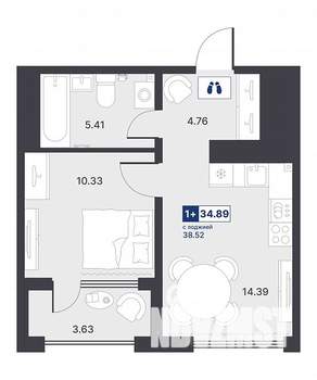 1-к квартира, строящийся дом, 35м2, 3/14 этаж