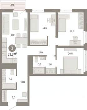 3-к квартира, вторичка, 82м2, 9/25 этаж