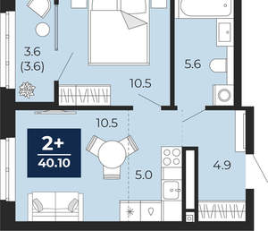 2-к квартира, вторичка, 40м2, 9/18 этаж