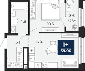 1-к квартира, вторичка, 39м2, 8/16 этаж