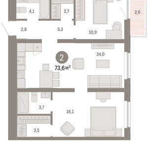 2-к квартира, вторичка, 74м2, 3/16 этаж
