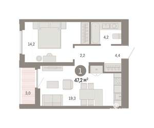 1-к квартира, вторичка, 47м2, 16/16 этаж