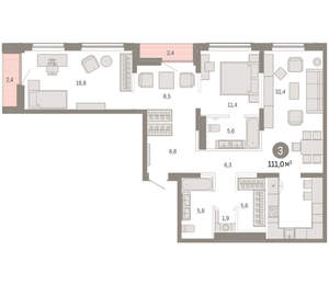 3-к квартира, вторичка, 111м2, 7/17 этаж