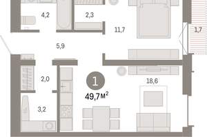 1-к квартира, вторичка, 50м2, 11/16 этаж