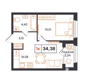 1-к квартира, вторичка, 34м2, 24/24 этаж